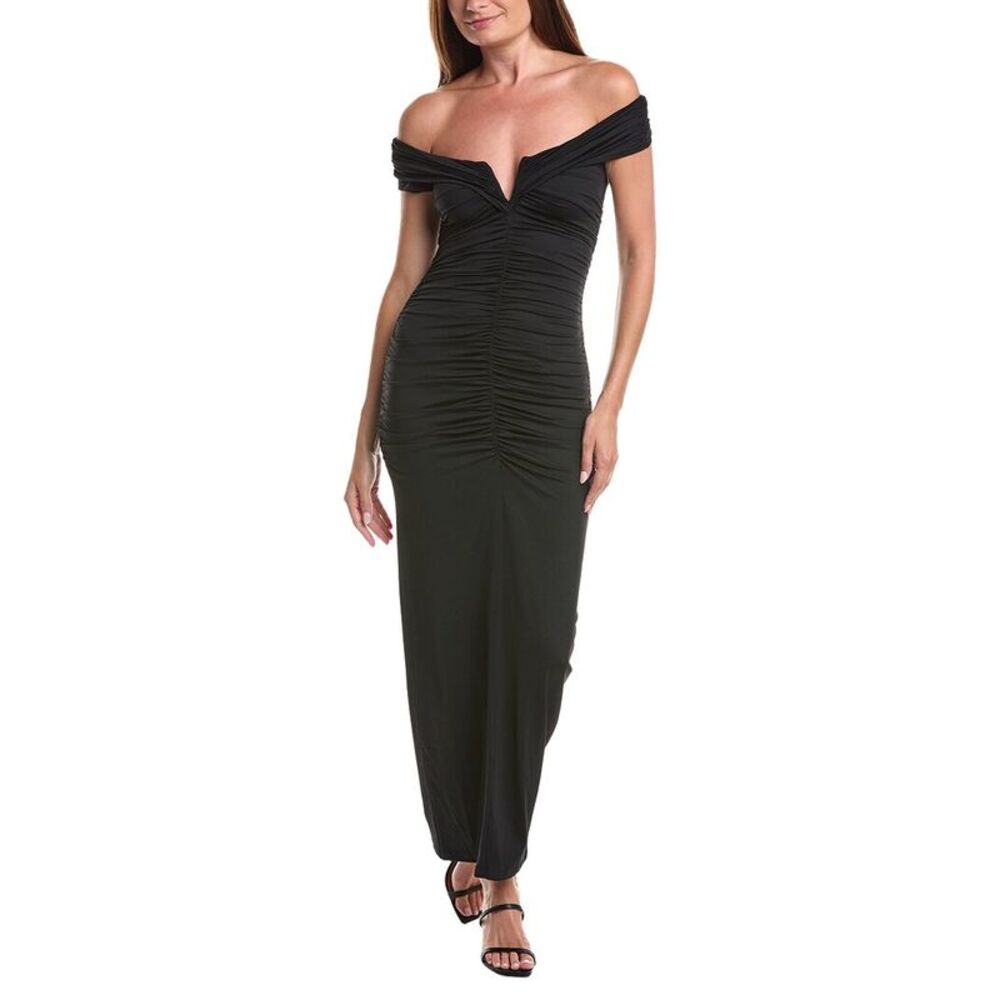 Susana Monaco Womens  V-Wire Gathered Off-The-Shoulder Maxi Dress, Black